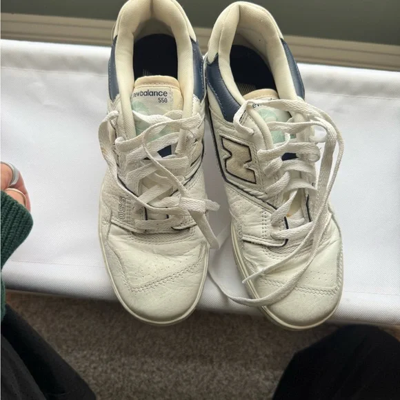 New Balance 550 Cream and Navy Sneakers - Picture 2 of 3